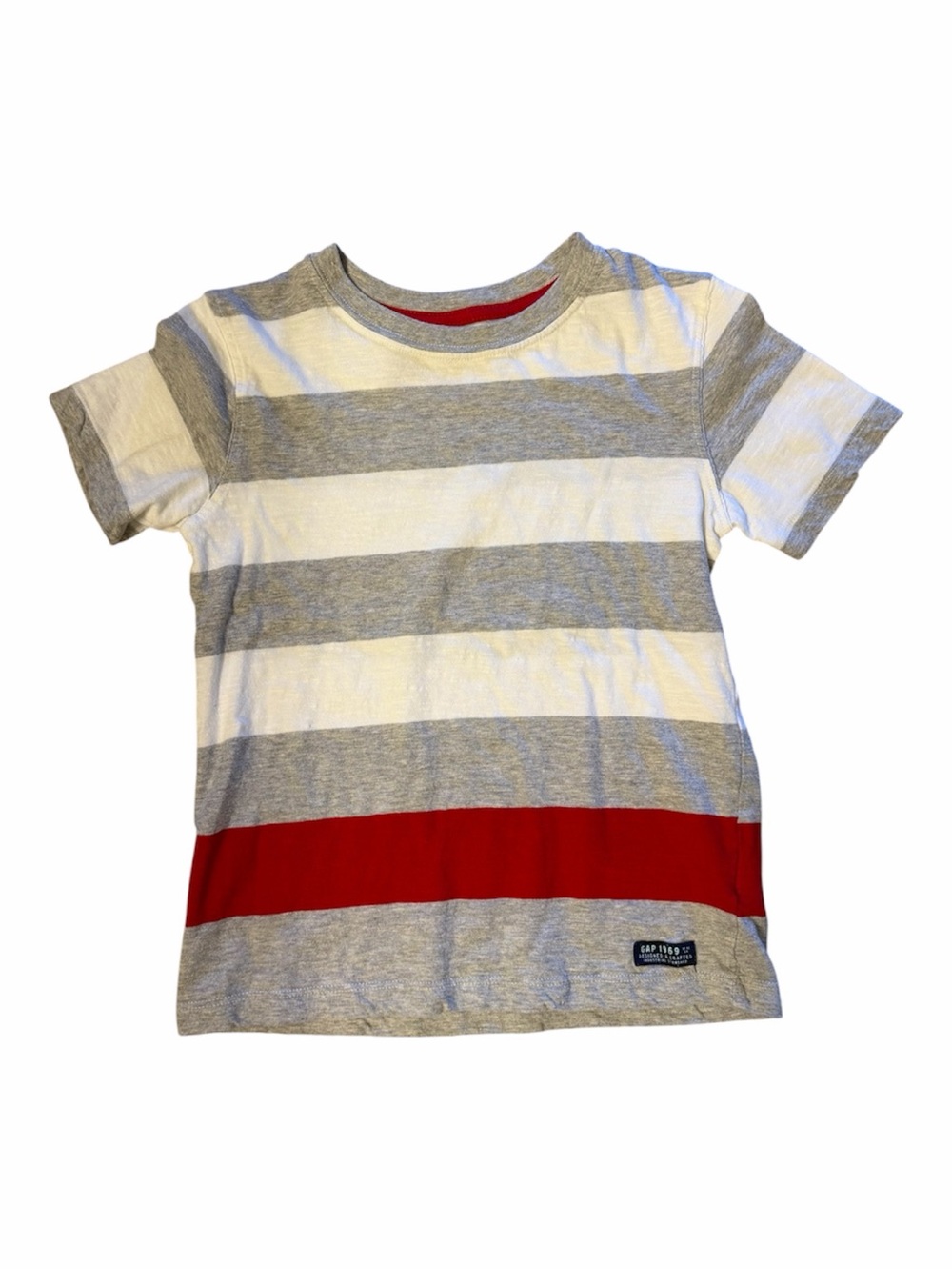GAP Striped Short Sleeve Tee in Gray, White & Red